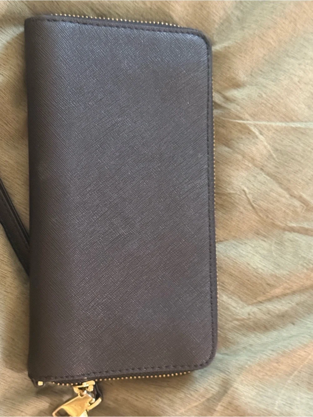 Tory Burch Dark Brown Zip Around Continental Wallet with Gold Logo
